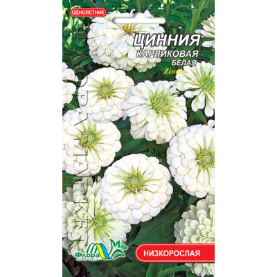 Семена - Цинния Белая, карликовая, 0,2 г.